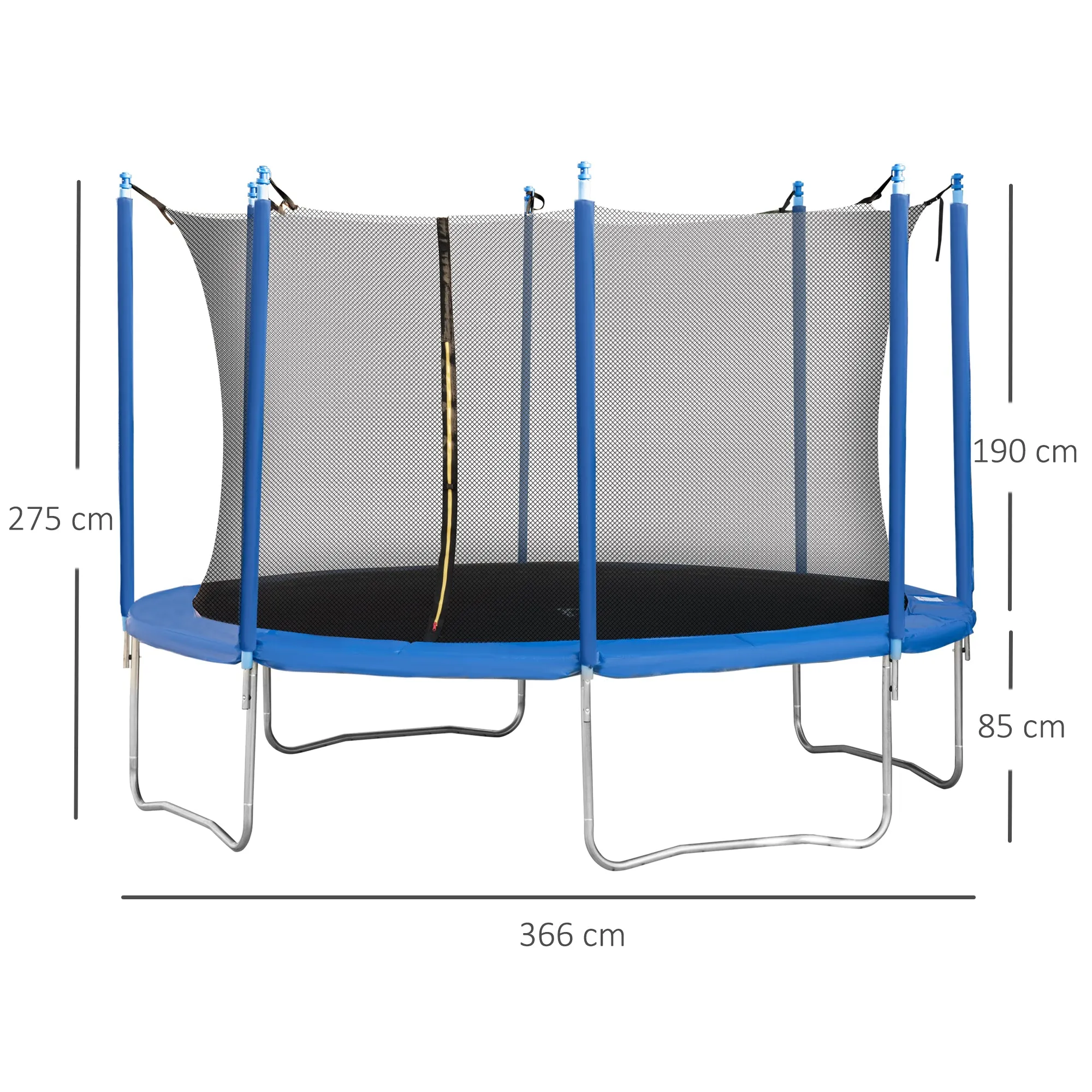 EasyComfort Tappeto Elastico per Bambini e Adulti con Rete e Bordo Imbottito, Trampolino da Giardino, Φ366x275cm, Blu e Nero