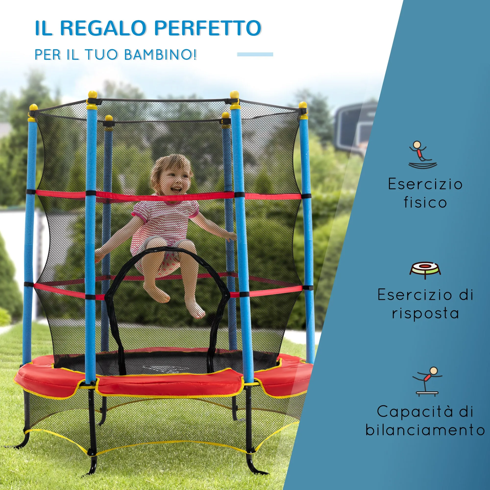 EASYCOMFORT  Trampolino Elastico da Interno ed Esterno per Bambini 3-6 Anni, Telaio in Acciaio e Tappeto in PP e Poliestere con Design senza Molle, ?165x162 cm