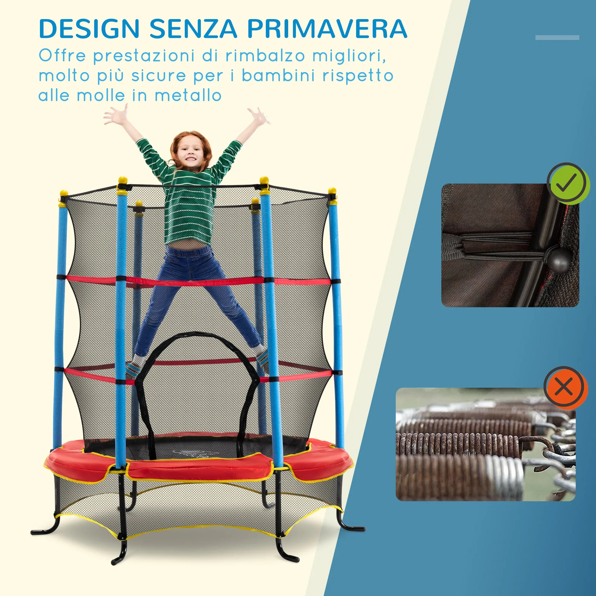 EASYCOMFORT  Trampolino Elastico da Interno ed Esterno per Bambini 3-6 Anni, Telaio in Acciaio e Tappeto in PP e Poliestere con Design senza Molle, ?165x162 cm