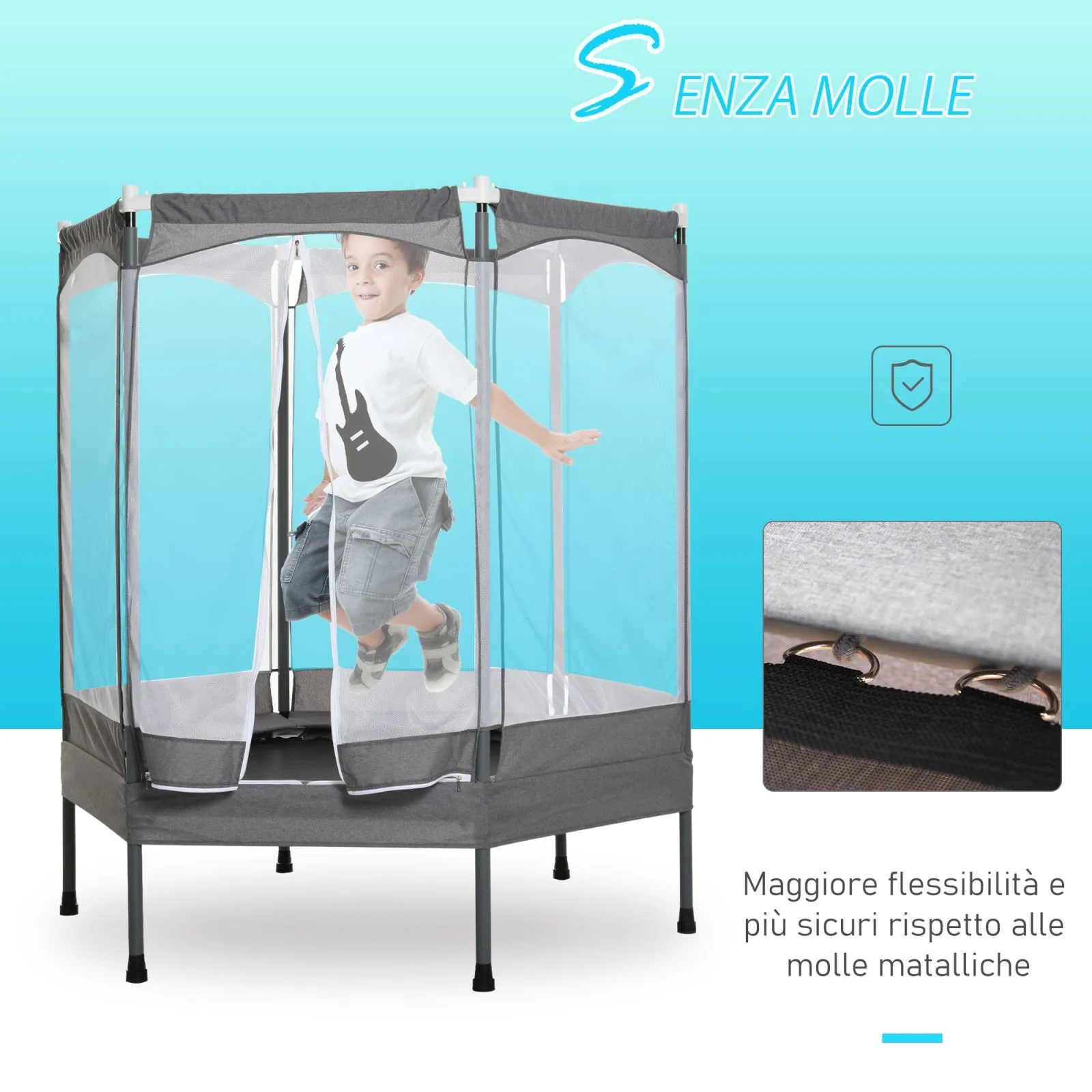 EASYCOMFORT Trampolino Tappeto Elastico per Bambini Casa e Giardino, Rete di Sicurezza