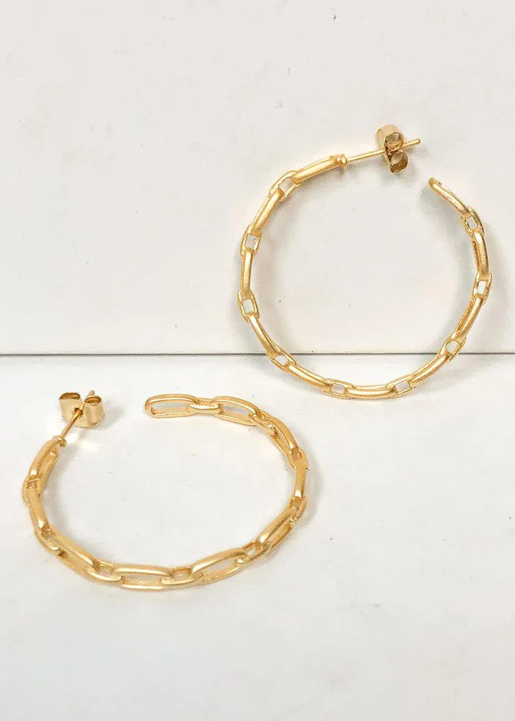 Ellen Chain Brushed Metal Hoops - Gold