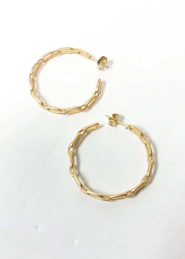 Ellen Chain Brushed Metal Hoops - Gold