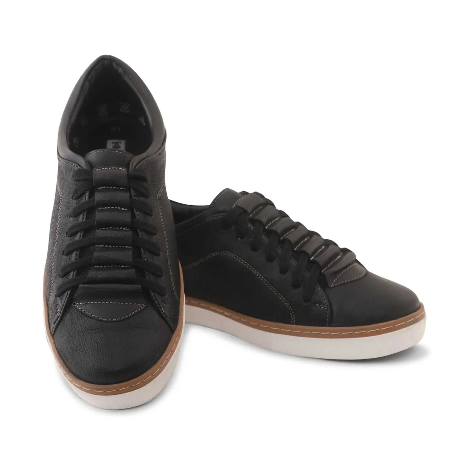 Ezok Men Black Casual Leather Sneakers