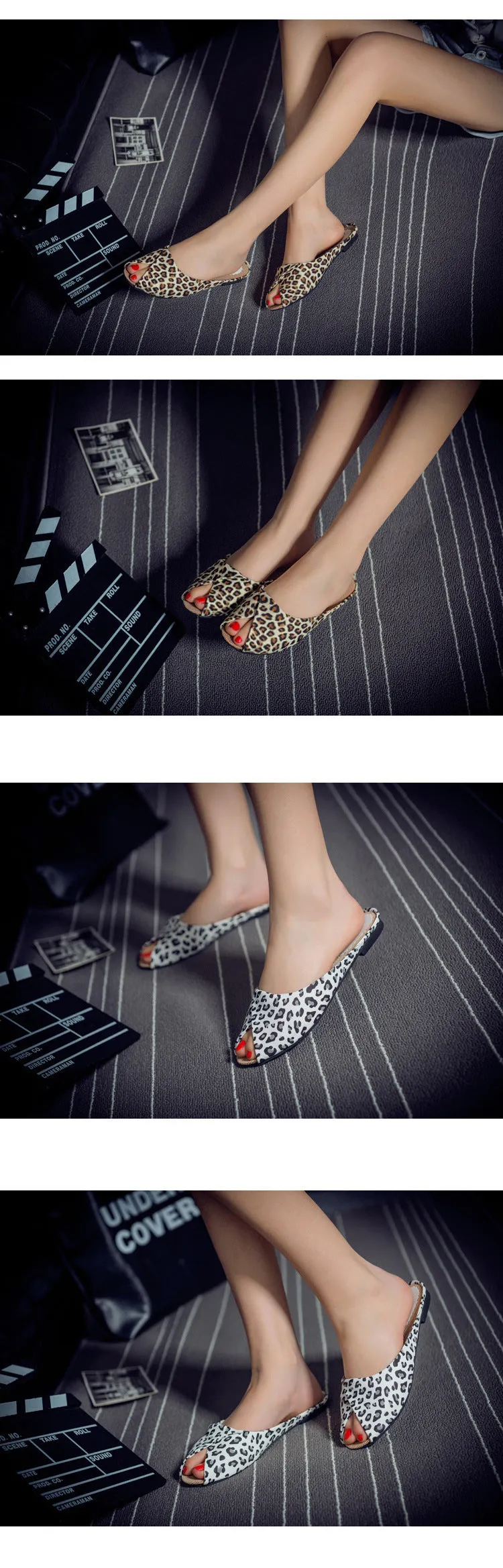 Fashionable Casual Women's Summer Peep-Toe Flat Leather Slippers