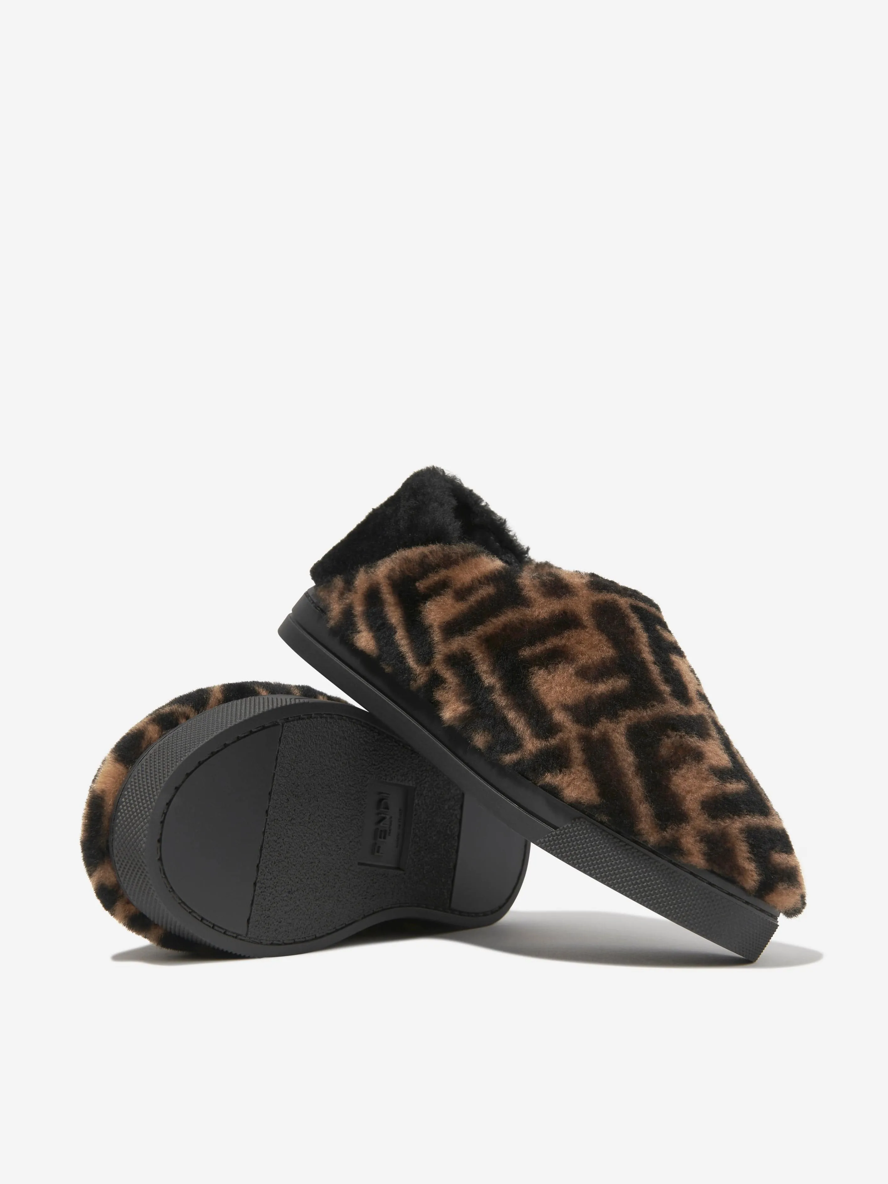 Fendi Kids Faux Fur FF Logo Slippers