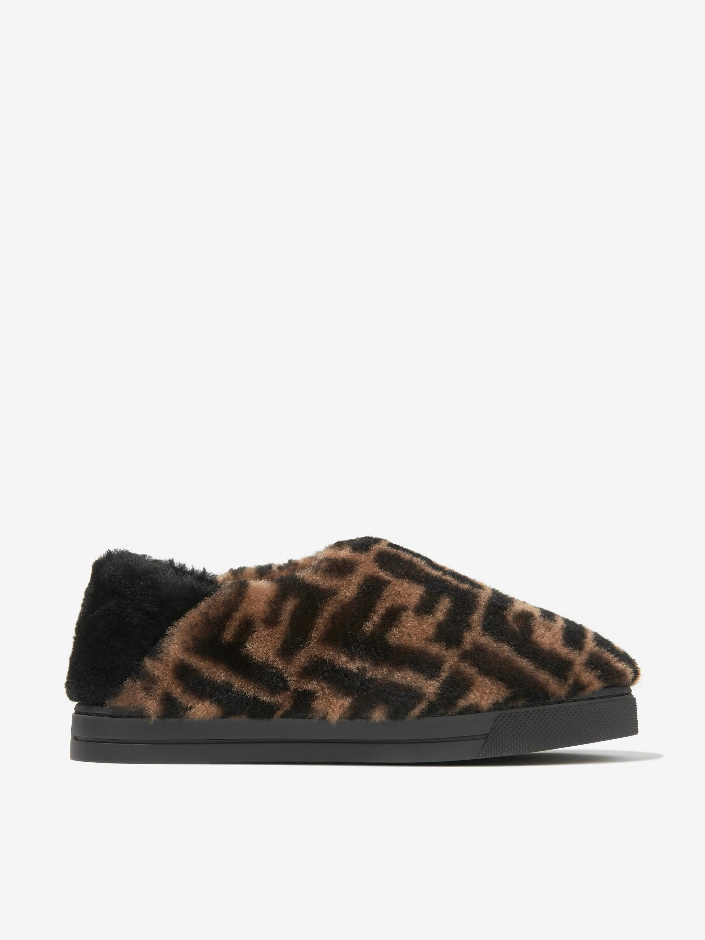 Fendi Kids Faux Fur FF Logo Slippers