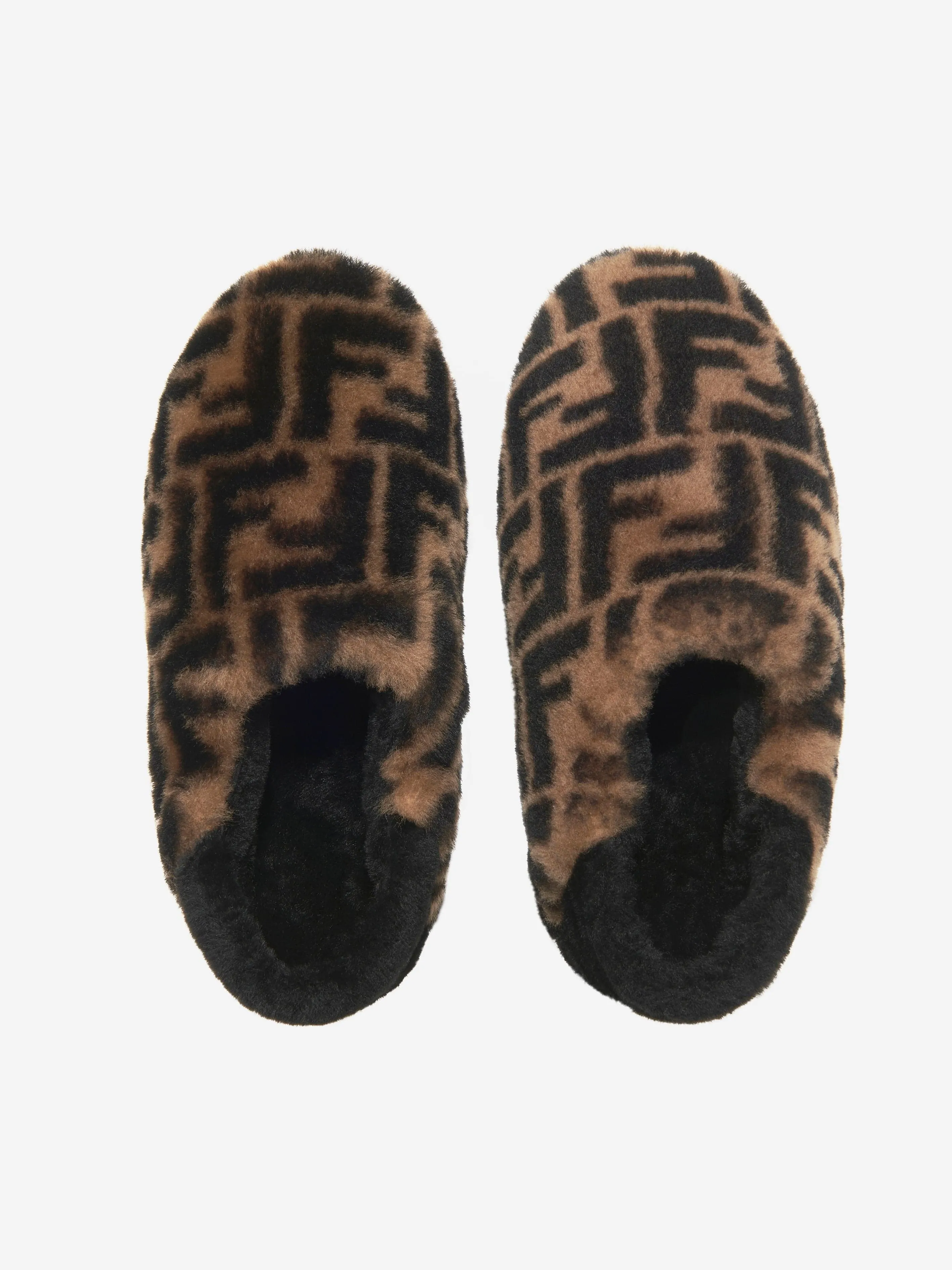 Fendi Kids Faux Fur FF Logo Slippers