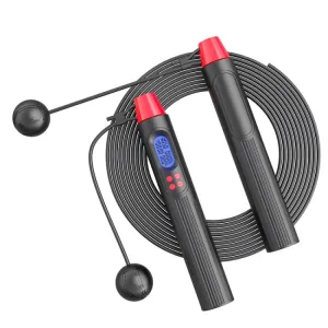 Fitness Smart Counting Slub Wire Skipping Rope Dual Purpose Corded / Cordless Jump Rope(Black Red)