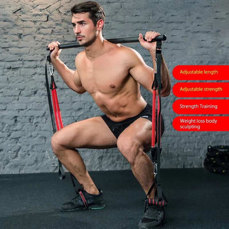 Fitness Trainer Bar with Resistance Bands and Rubber Buckles