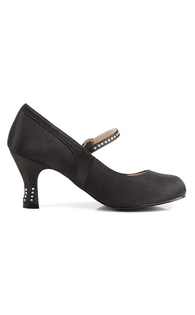 FLAPPER-20 Black Satin Heels