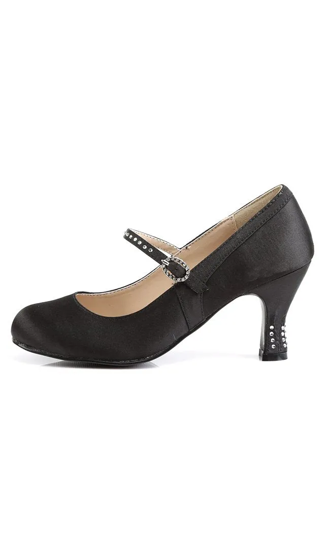 FLAPPER-20 Black Satin Heels