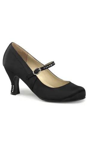 FLAPPER-20 Black Satin Heels