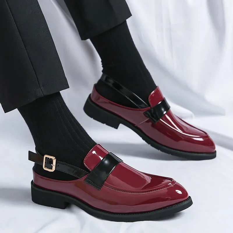 Flat Ankle Strap Patent Leather Loafers