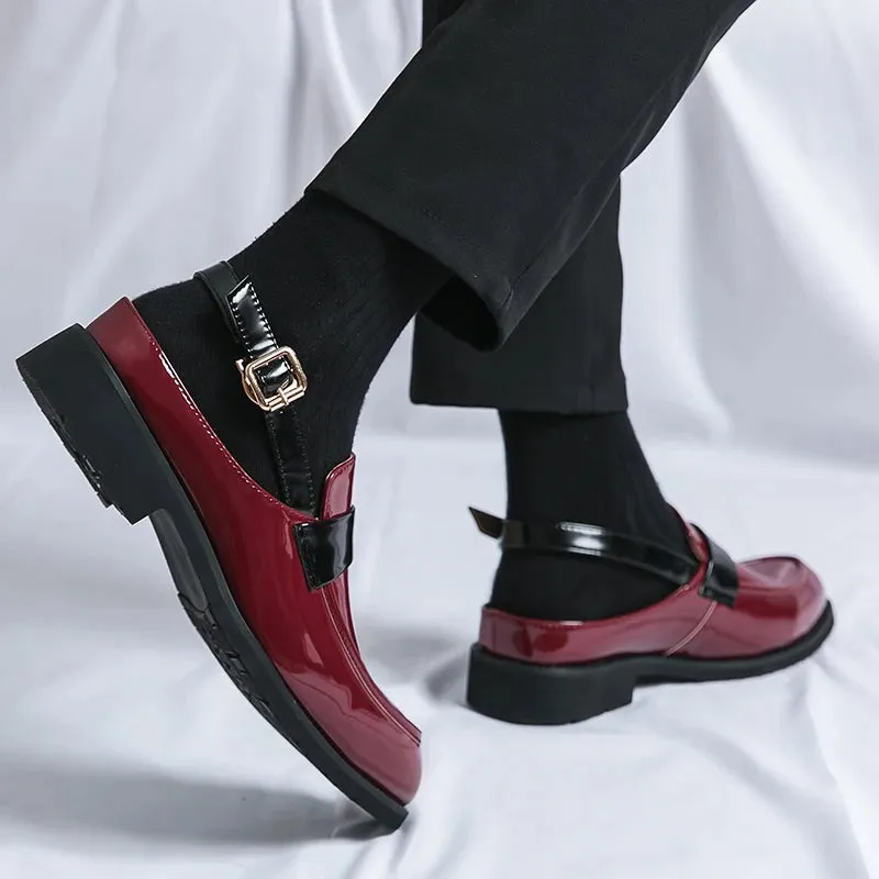 Flat Ankle Strap Patent Leather Loafers