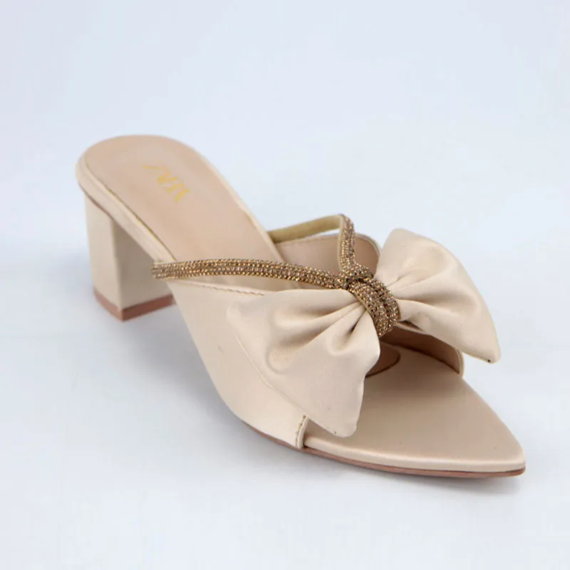 Formal Satin Bow Rhinestone Decor Block Heels