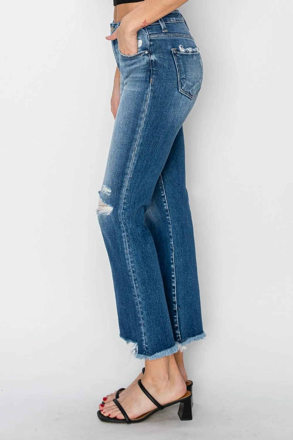 Full Size Frayed Step Hem Ankle Straight Jeans