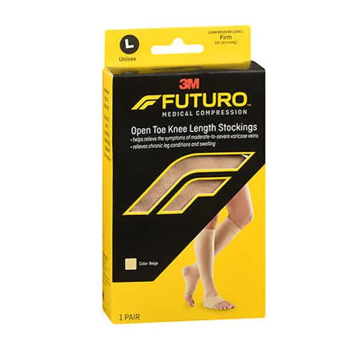 Futuro Medical Compression Open Toe Knee Length Stockings Unisex Large Beige Firm 1 Each By 3M