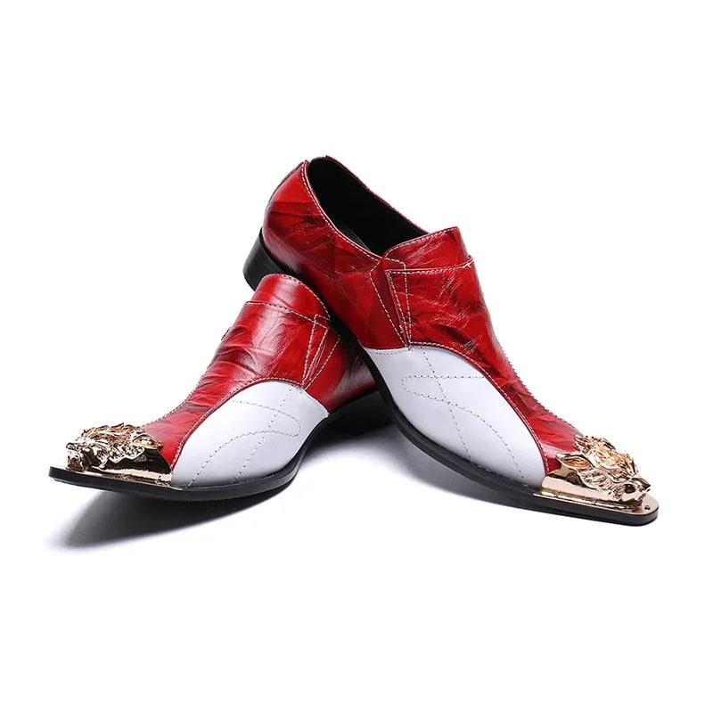 Genuine Leather Red White Double Buckle Oxford Shoes