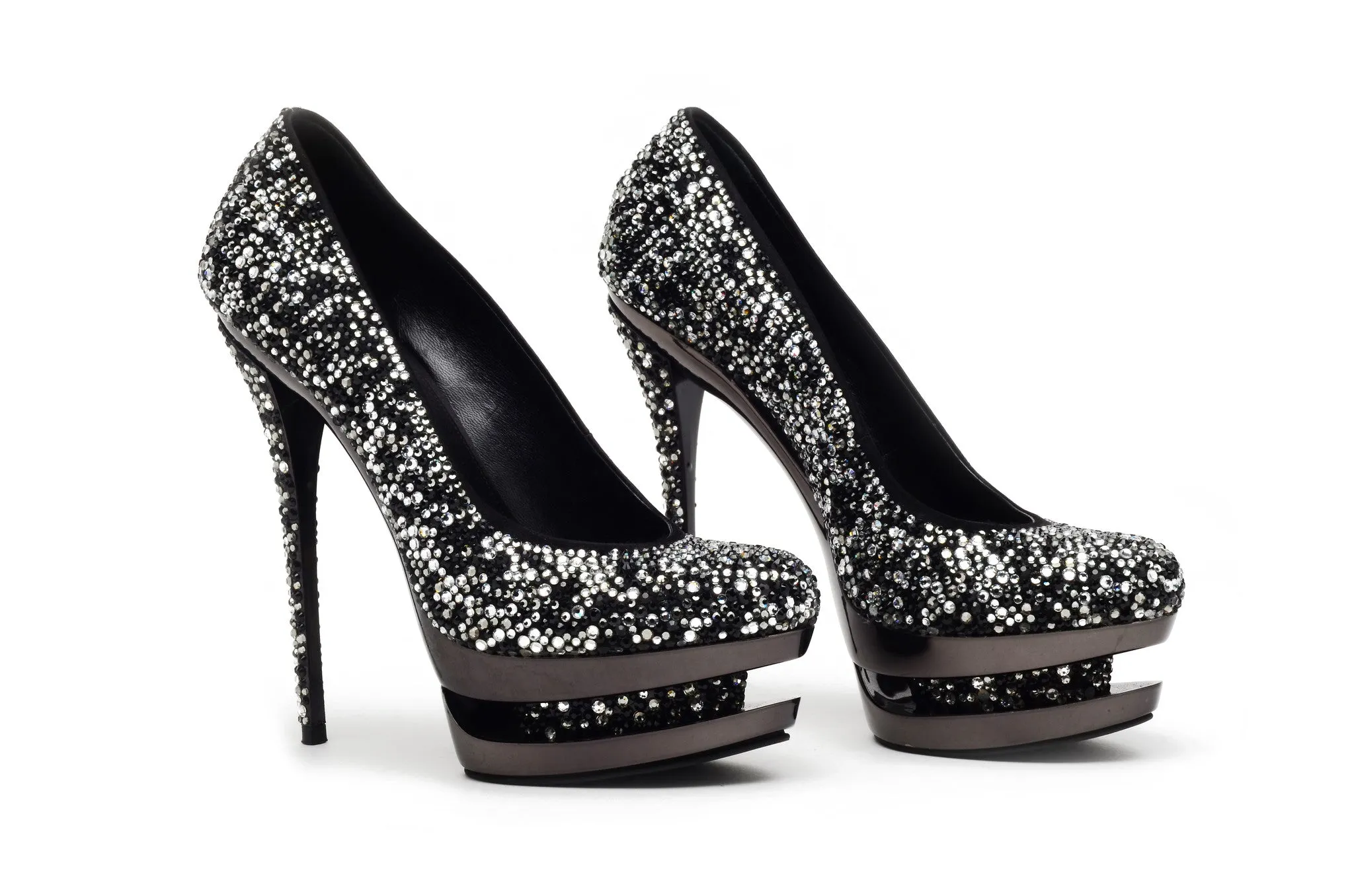 Gianmarco Lorenzi Black Label - As Seen on Nicki Minaj and Miranda Lambert - IT 39 Black and Clear Swarovski Rhinestone "Discoball" Pumps - IT 39