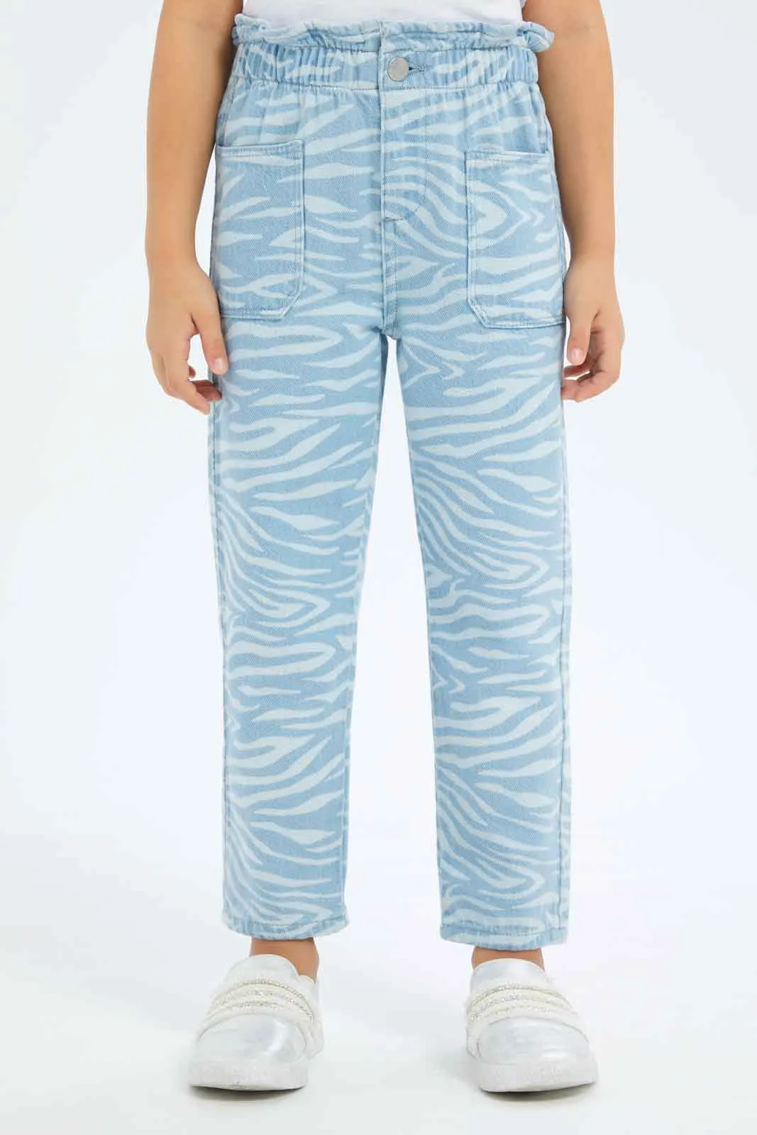 Girls Blue Pull On Printed Jeggings