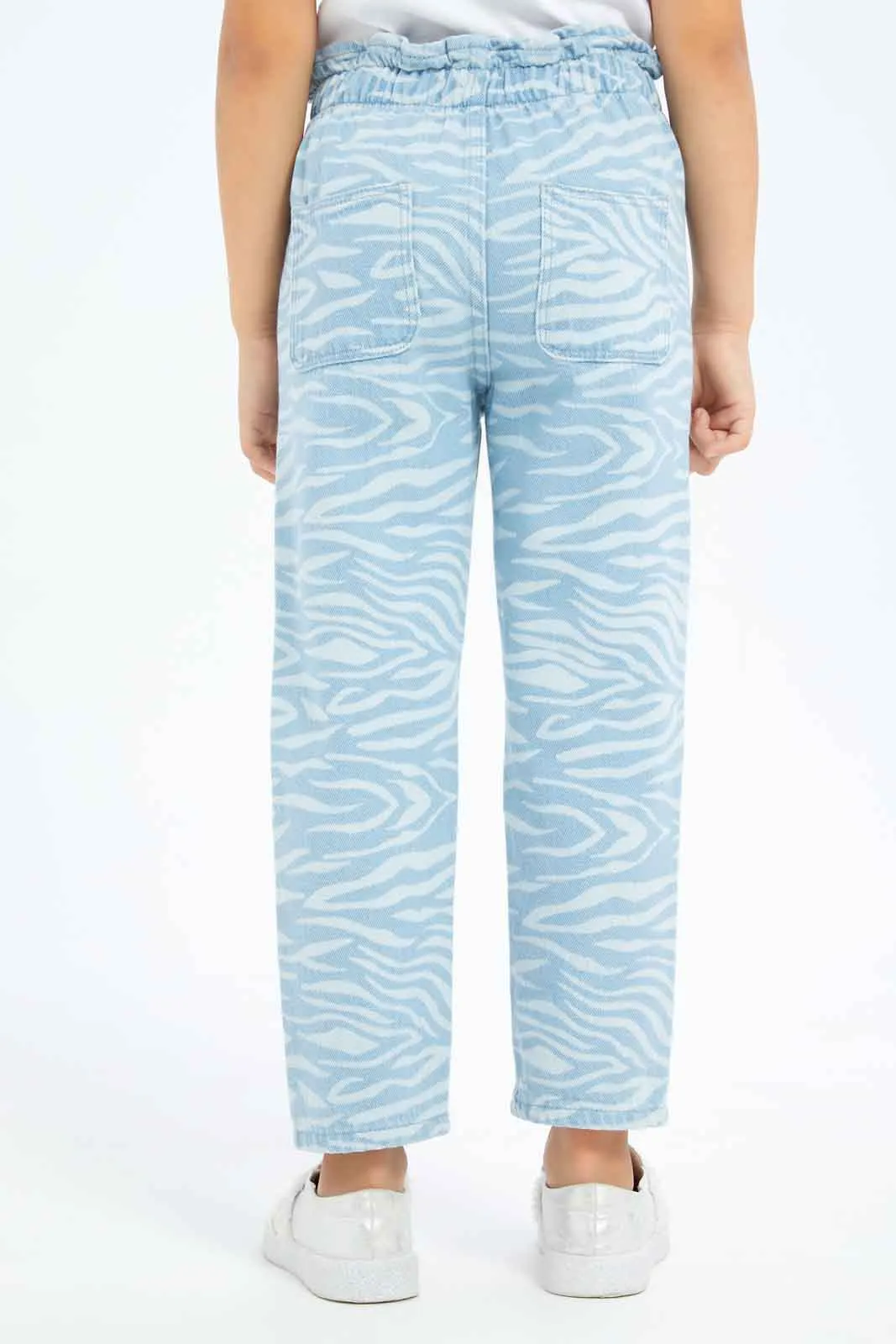 Girls Blue Pull On Printed Jeggings