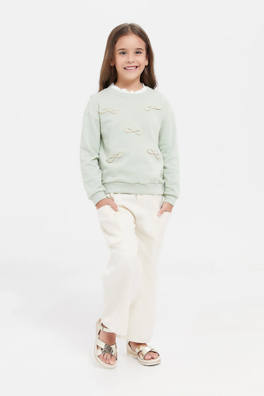 Girls Cream Wide Leg Trouser With Pockets