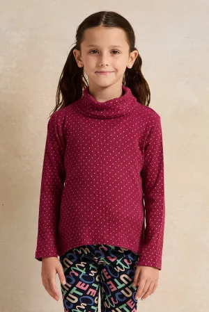 Girls Pink And Burgundy Ribbed T-Shirt Set (2 Piece)