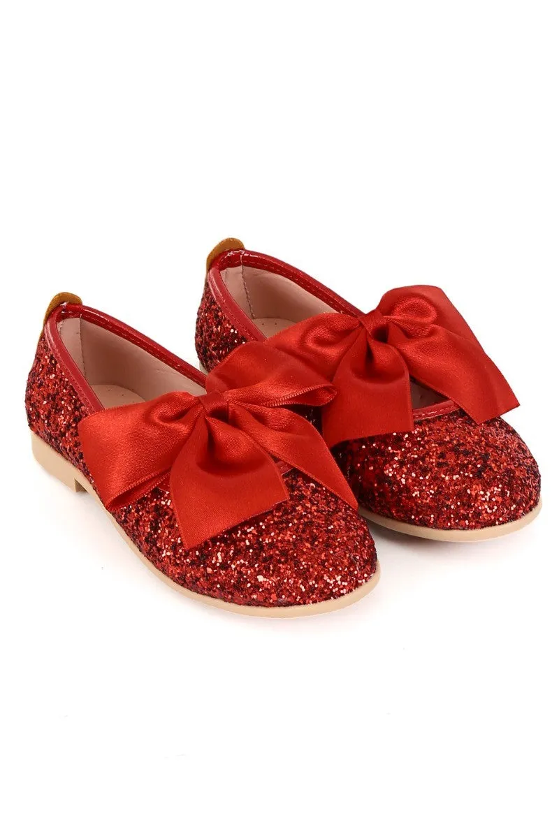 Girls Sequin Ballerina Flat Pumps - LOLA - Red