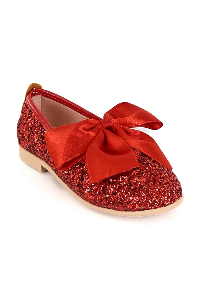 Girls Sequin Ballerina Flat Pumps - LOLA - Red