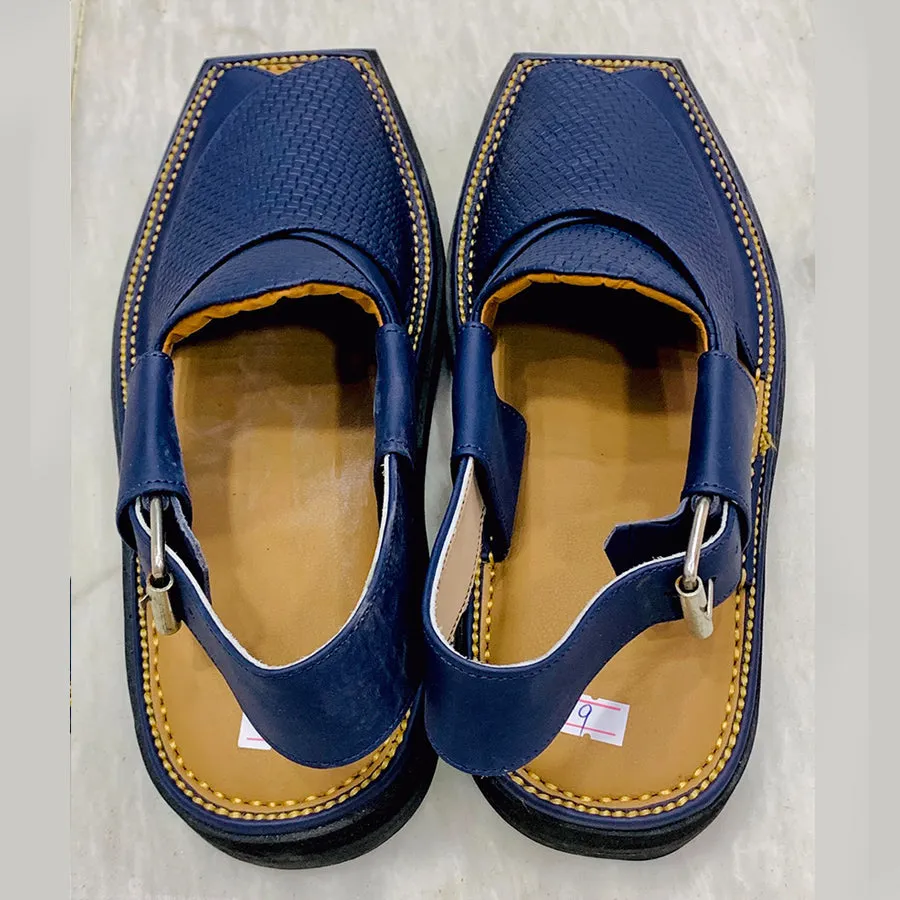 Handmade Blue Leather Peshawari Men's Chappal