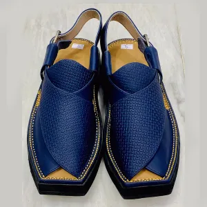 Handmade Blue Leather Peshawari Men's Chappal