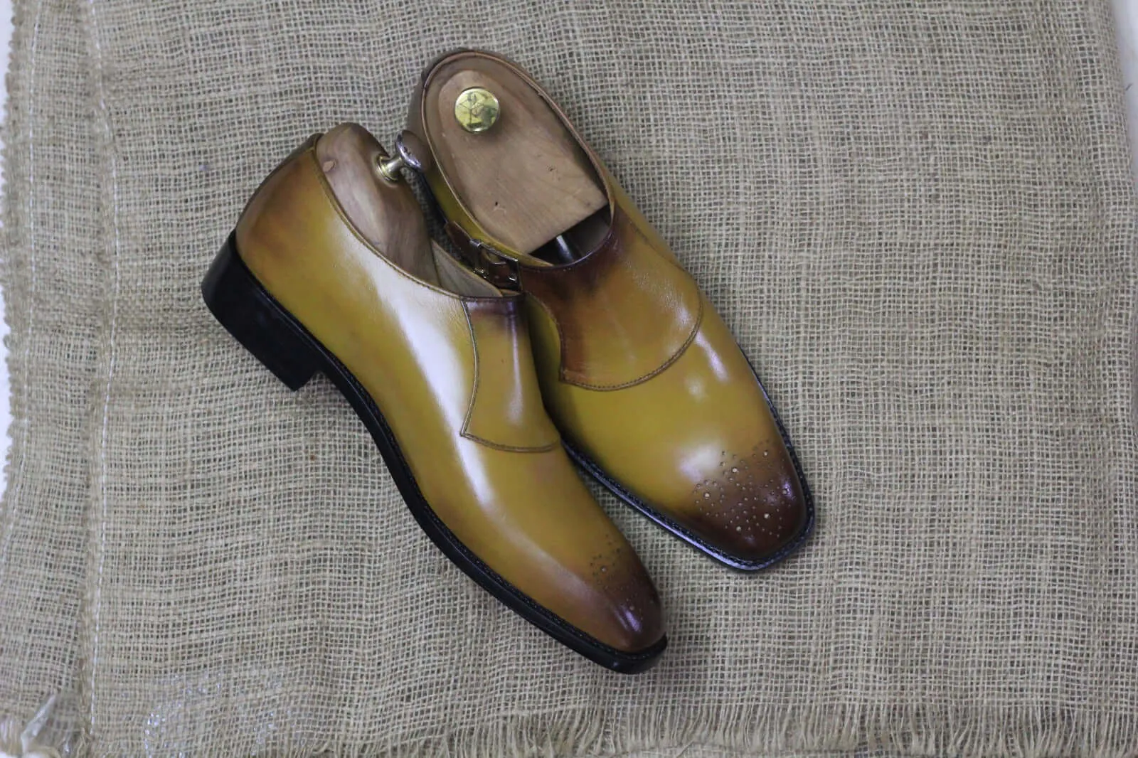 Handmade Two Tone Buckle Style Leather Shoes, Men's Formal Shoes