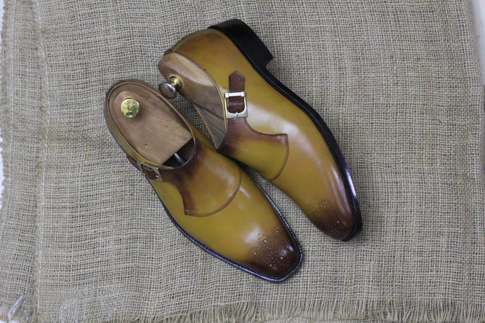 Handmade Two Tone Buckle Style Leather Shoes, Men's Formal Shoes