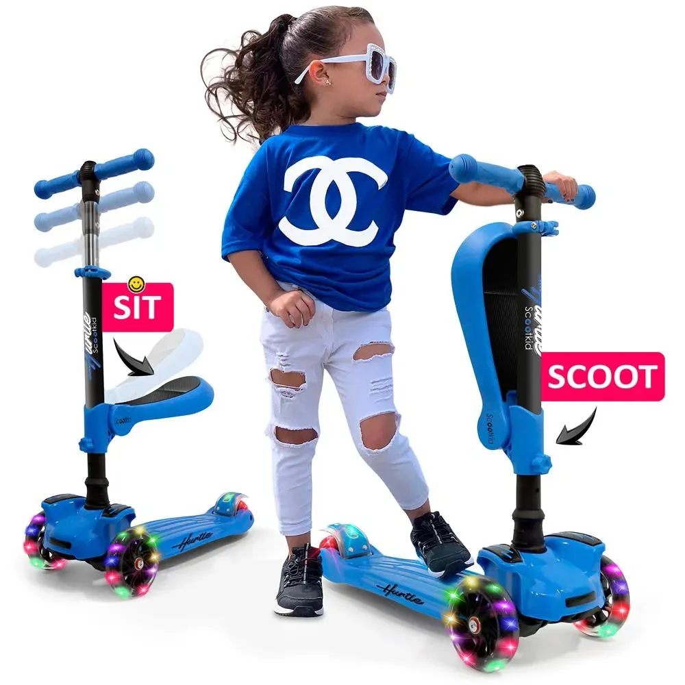 HURFS56.5 - Scoot Kid 3-Wheel Kids Scooter - Child & Toddler Toy Scooter with Built-In LED Wheel Lights, Fold-Out Comfort Seat (Ages 1 )