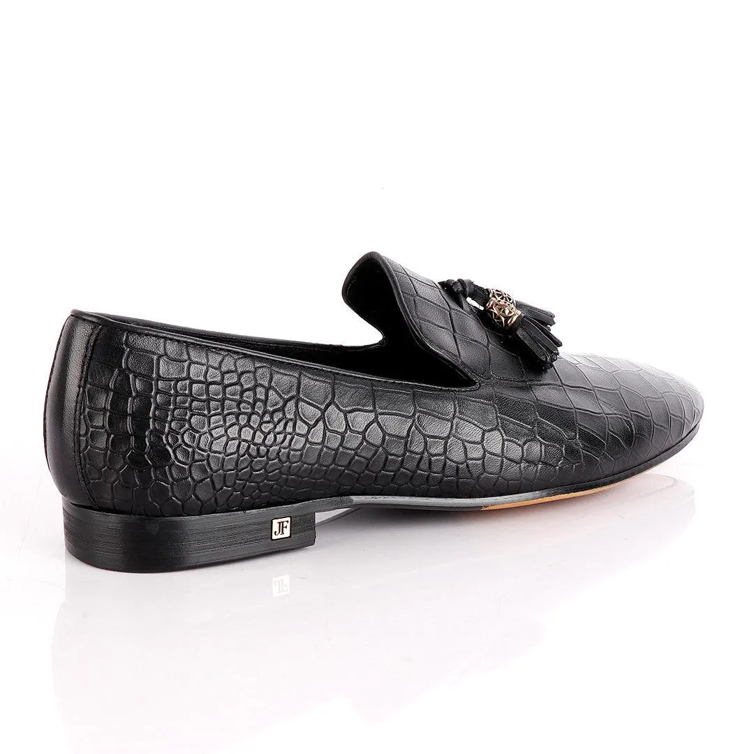 John Foster All round Croc Black Leather Tassel shoe