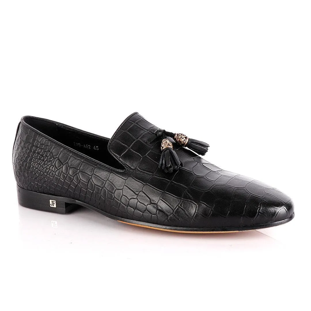 John Foster All round Croc Black Leather Tassel shoe