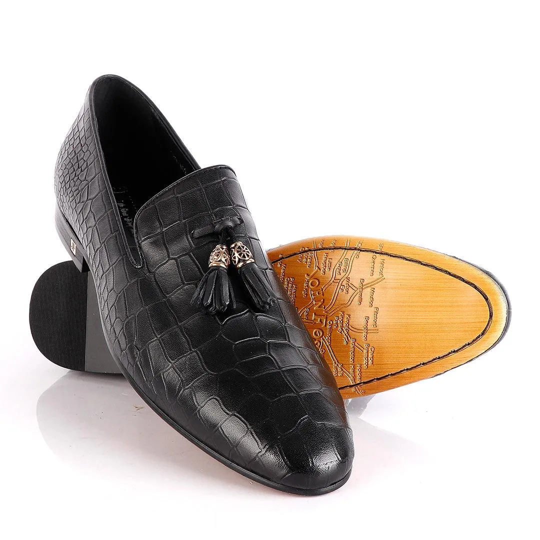 John Foster All round Croc Black Leather Tassel shoe