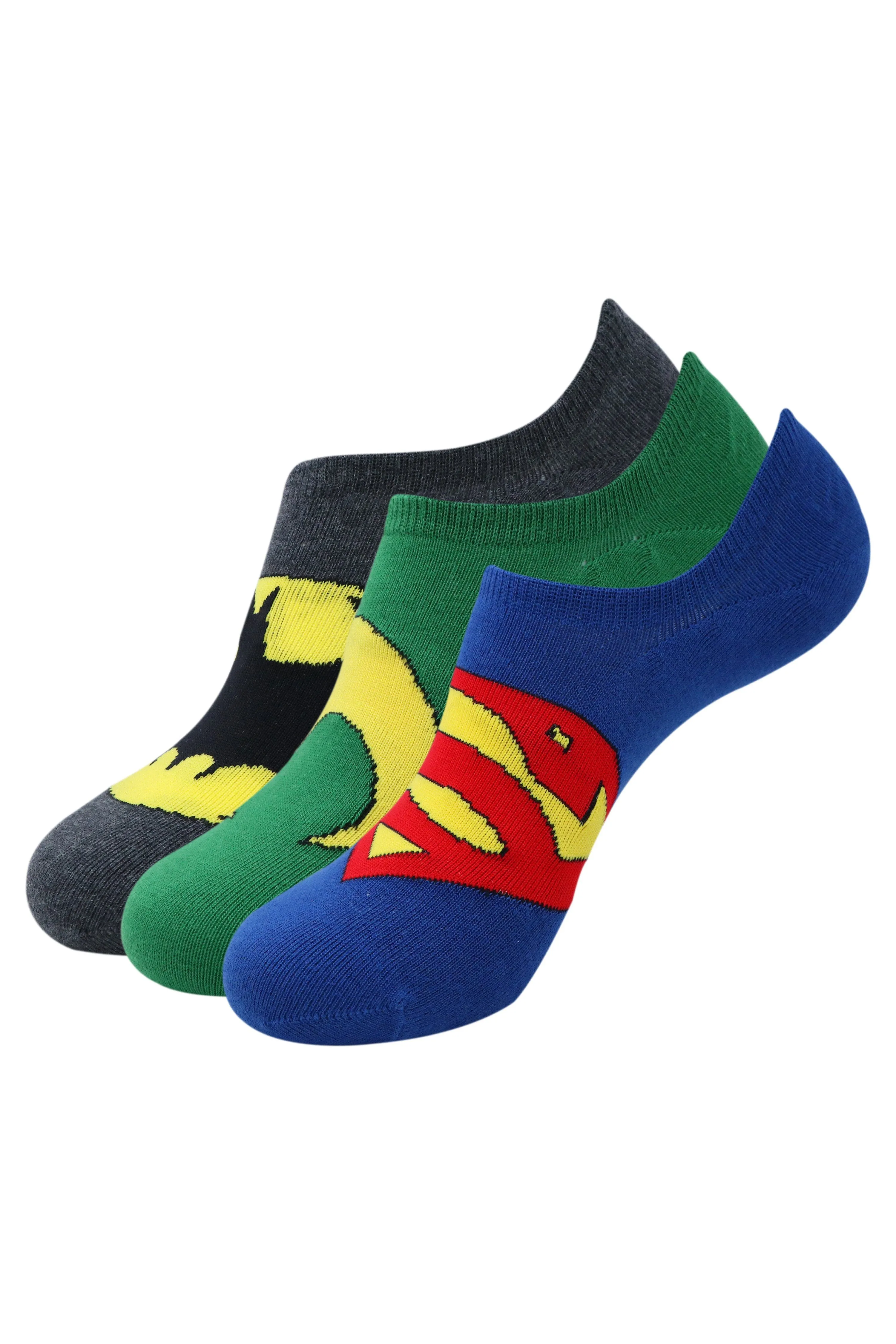 Justice League Men's Cotton Sneaker Socks with Anti Slip Silicon - Superman, Batman, Aquaman -(Pack of 3 Pairs/1U)- Sneakers