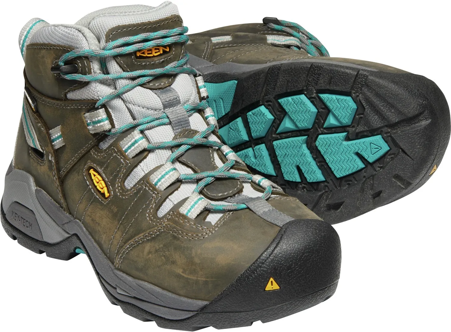 'Keen Utility' Women's Detroit XT Mid Steel Toe WP Hiker - Gargoyle Grey / Lake Blue / Brown