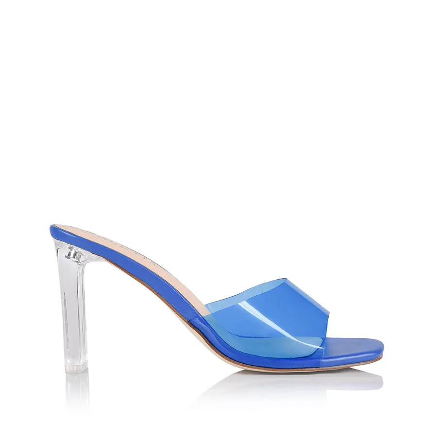 Kiah Clear Heel Mules - Blue Smooth