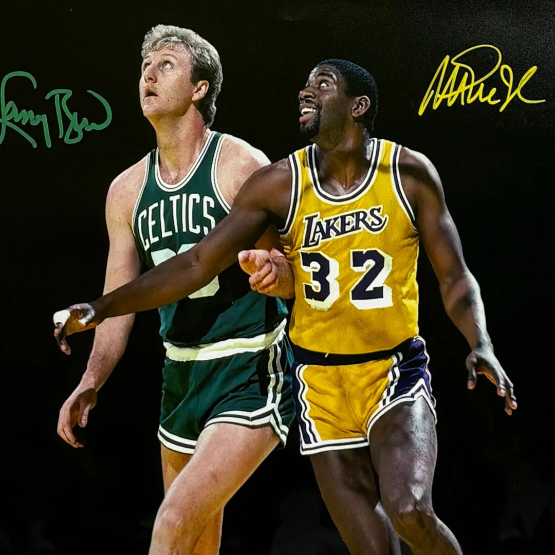 Larry Bird and Magic Johnson Dual Signed Hand Signed & Framed 16x20 Basketball Photo