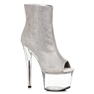 Lavish-709 Rhinestone Peep Toe Platform Boots