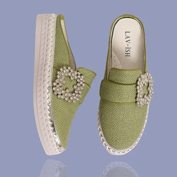 Luna Linen Slides-sage