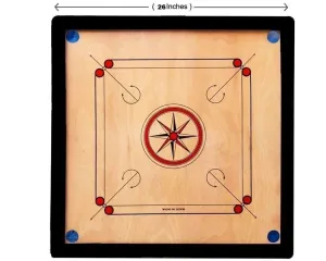 M ART Carrom Board Rough and Smooth Polish Finish Medium Size 26*26" with PAKKI PLY with Coins, Powder and Striker Free.