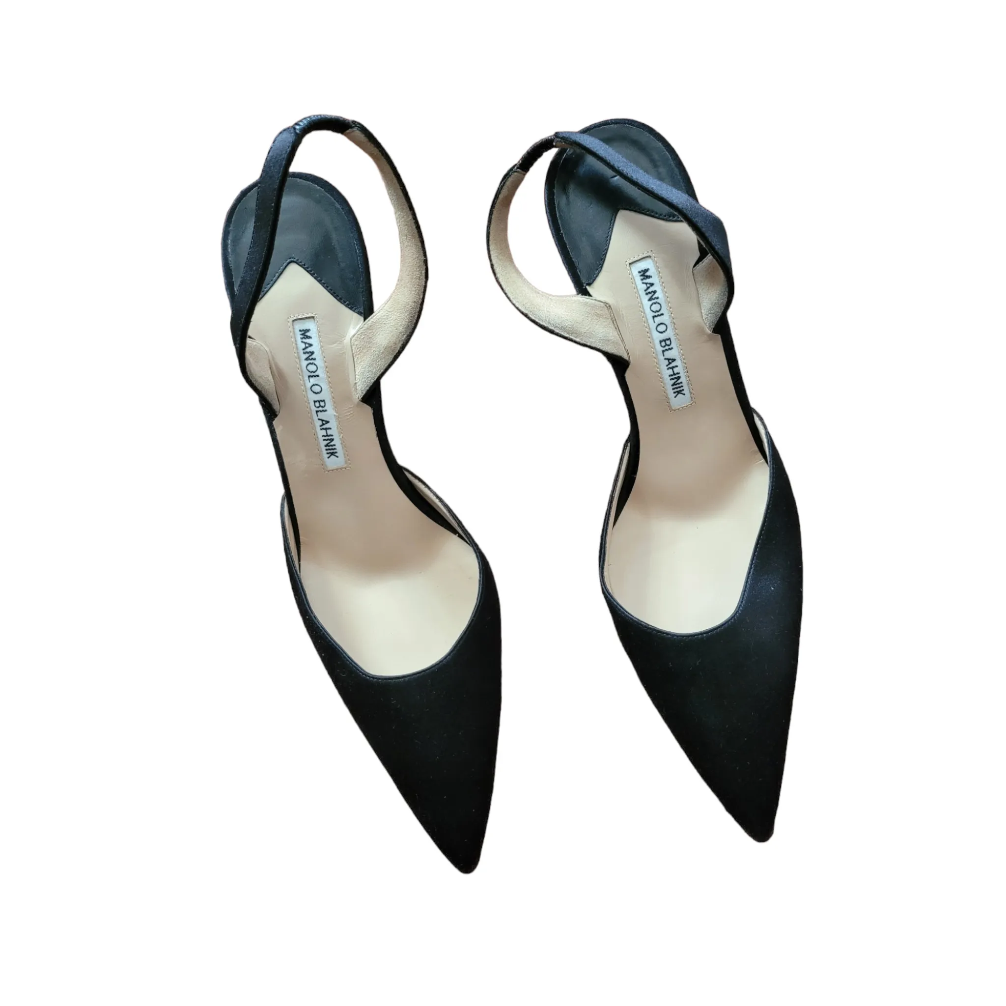 Manolo Blahnik Carolyne Satin Pointy Toe Black Slingback Pumps Size 40/10