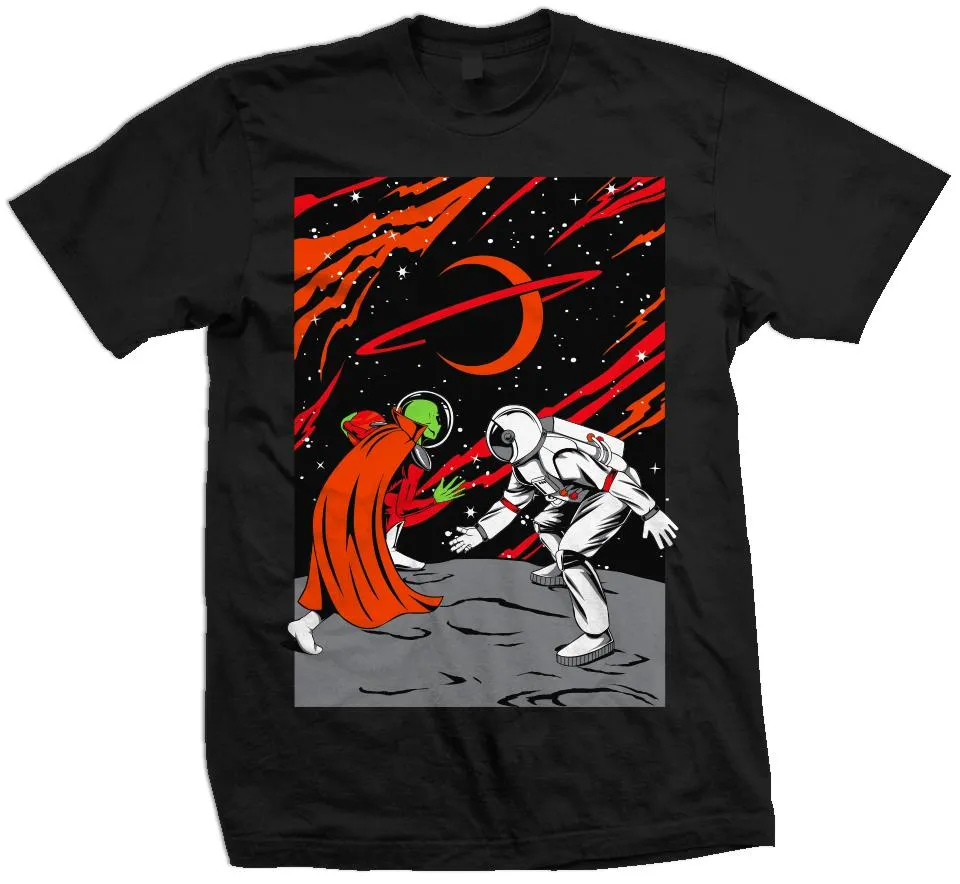 Mars vs Earth - Orange / Red on Black T-Shirt