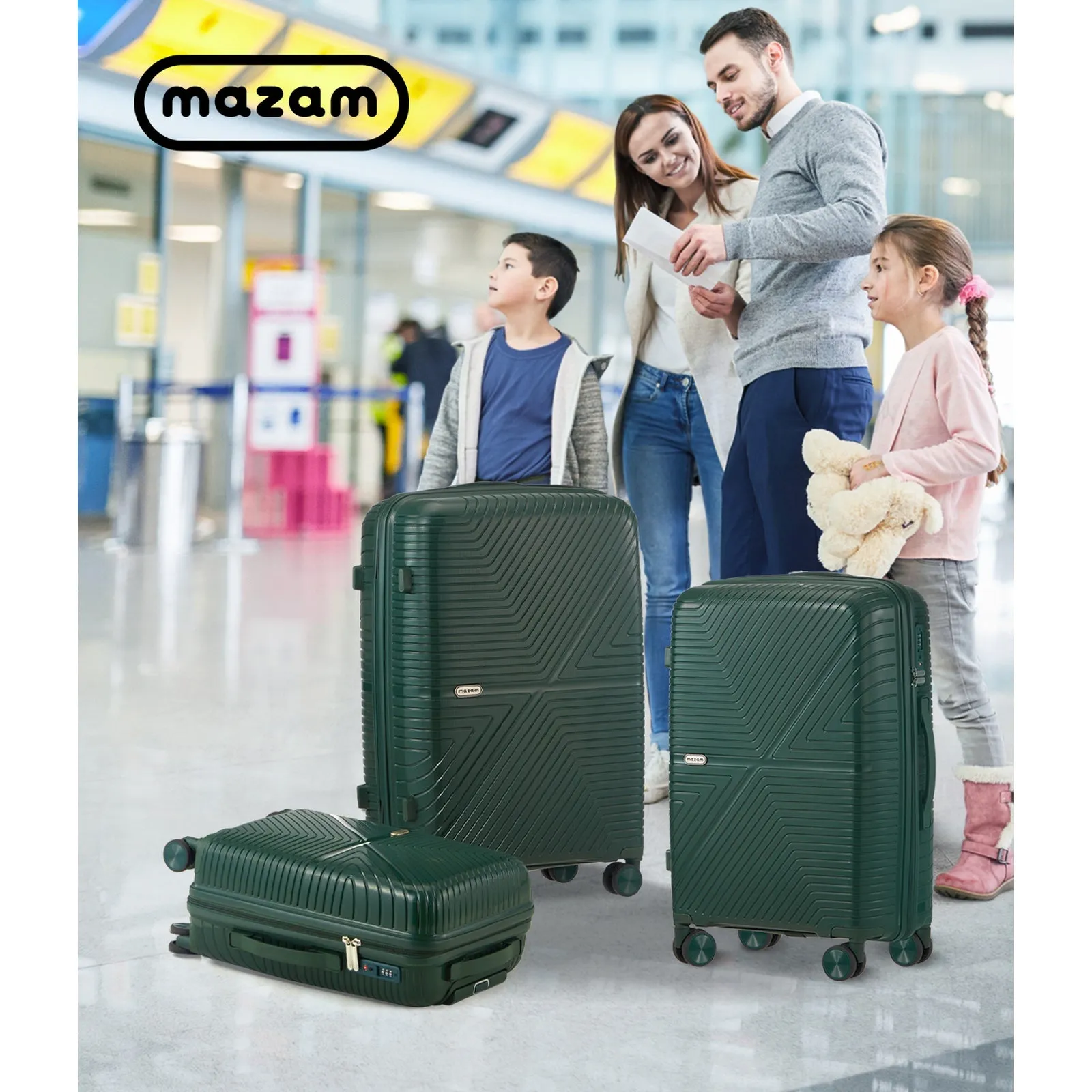 Mazam 3PCS Luggage Suitcase Trolley Set Travel Green PP Case TSA Lock Storage