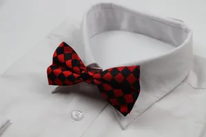 Mens Black & Red Checkered Block Patterned Bow Tie