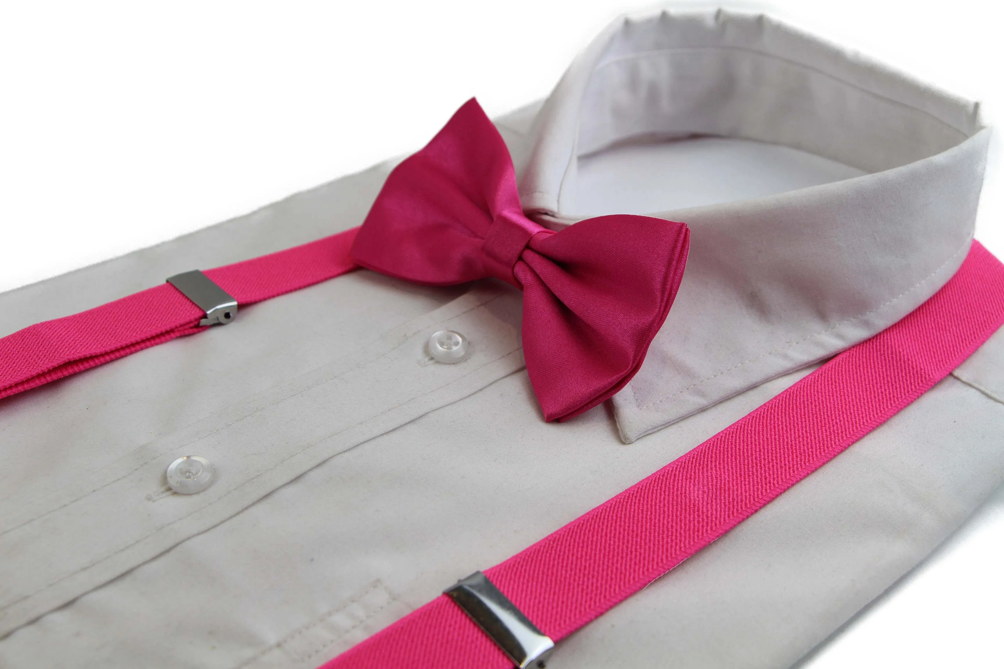 Mens Hot Pink 100cm Suspenders & Matching Bow Tie Set