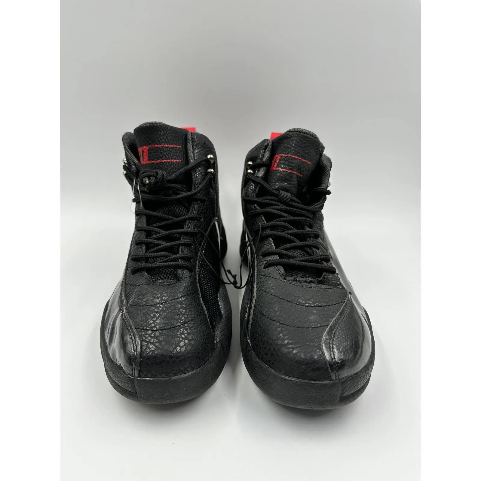 Men's Size 7, High Top Basketball Sneakers, All Black with Red Accents